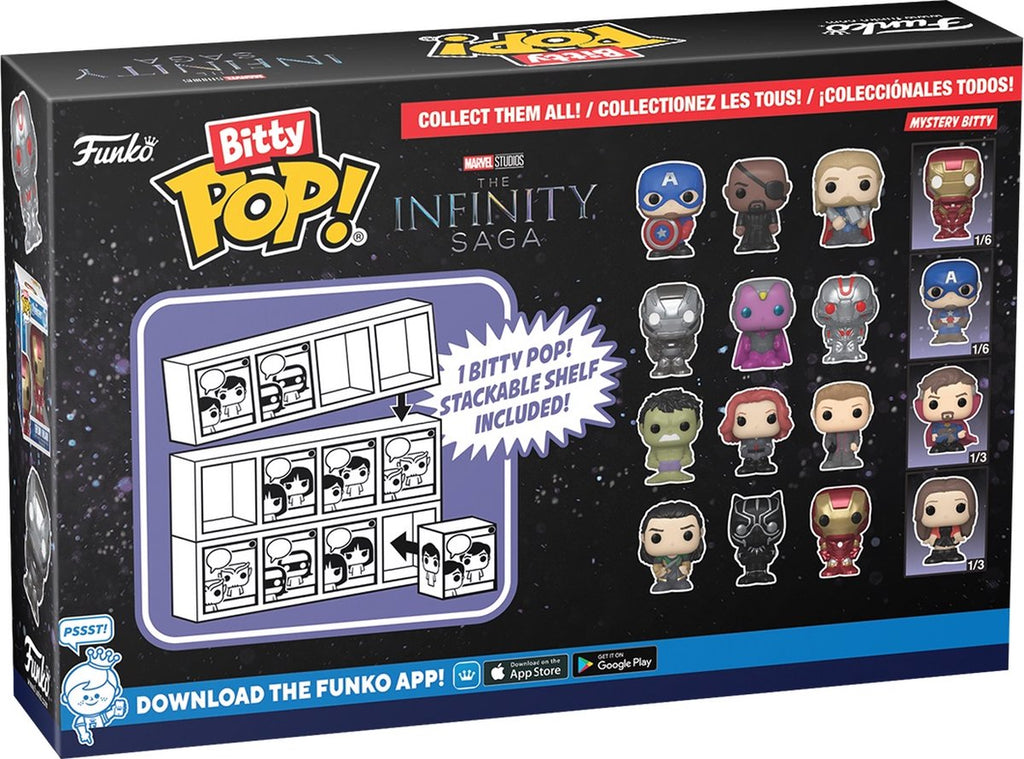 Funko Bitty POP! - Marvel The Infinity Saga - Captain America, Nick Fury, Thor en Mystery POP! achterkant