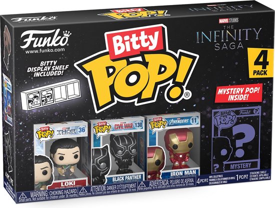 Funko Bitty POP! - Marvel The Infinity Saga - Loki, Black Panther, Iron Man & Mystery POP! voorkant