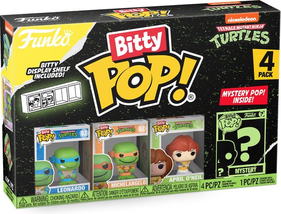 Funko Bitty POP! Nickelodeon Teenage Mutant Ninja Turtles - Leonardo, Michelangelo, April O'Neil & Mystery POP! voorkant