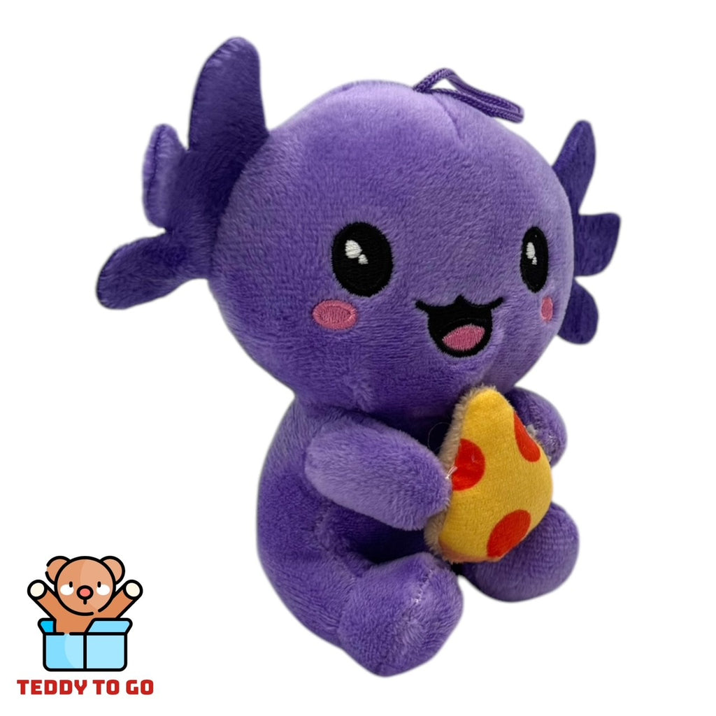 Axolotl met Pizza knuffel paars zijaanzicht