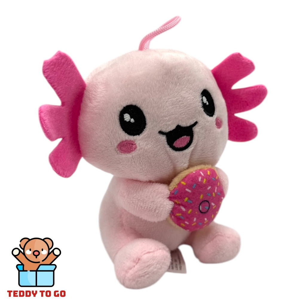 Axolotl met Donut knuffel roze zijaanzicht