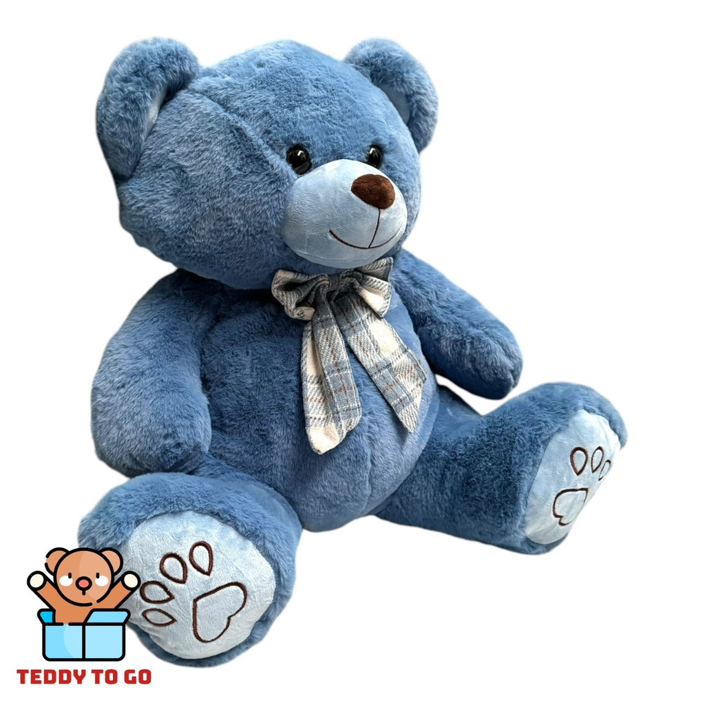 Teddybeer knuffel blauw zijaanzicht