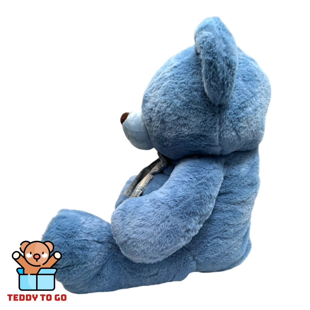 Teddybeer knuffel blauw zijkant