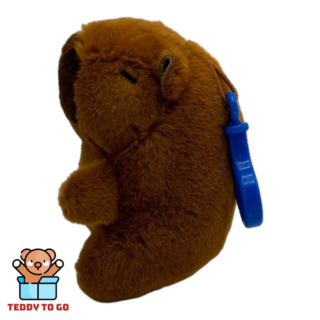 Capybara bagclip knuffel zijkant