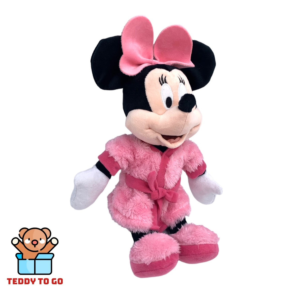 Disney Minnie Mouse in badjas knuffel zijaanzicht